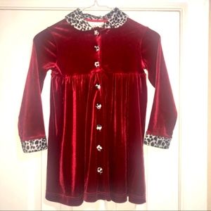 Youngland Girls Velvet DalmationFur Trimmed Dress5